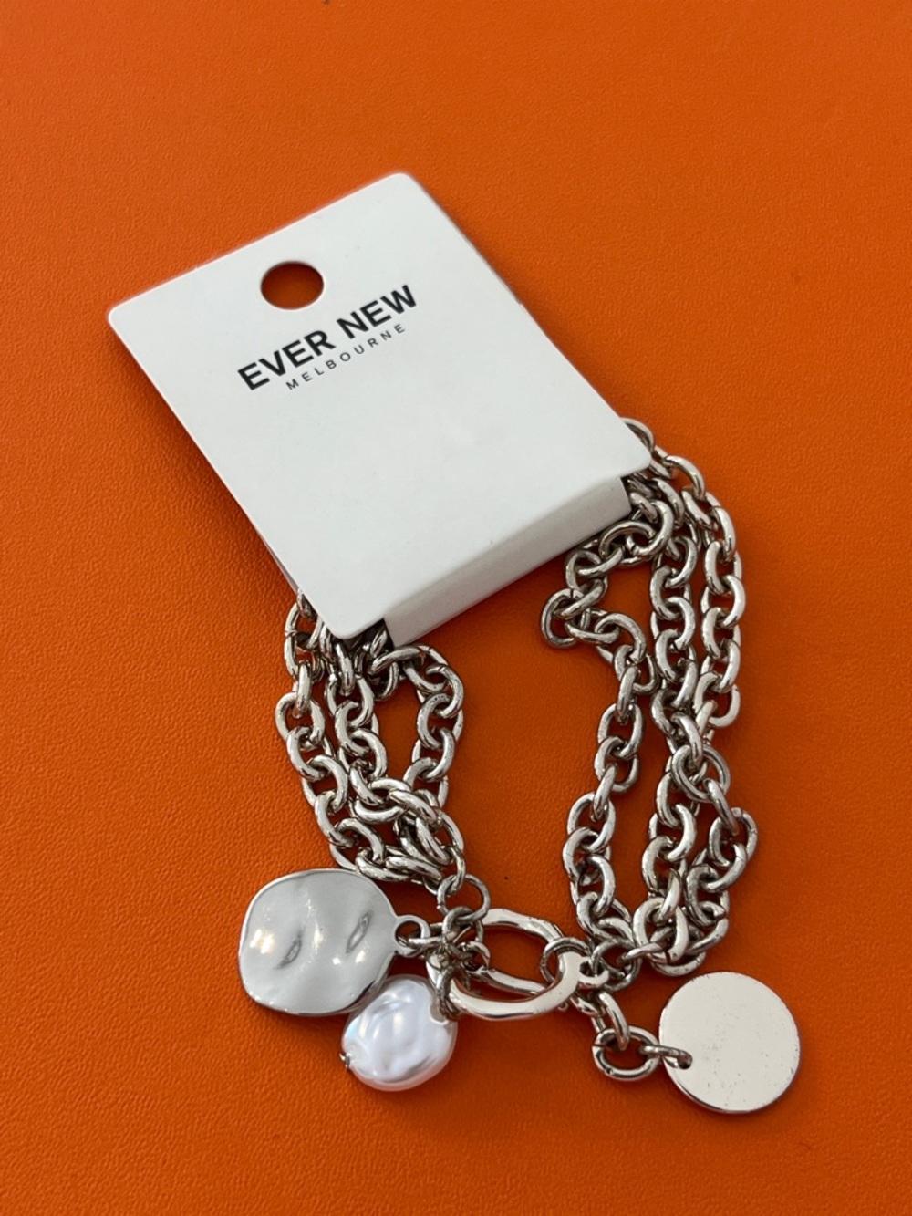 Ever New Silver Multi-Chain Bracelet with White Accent Discs NEW GWP